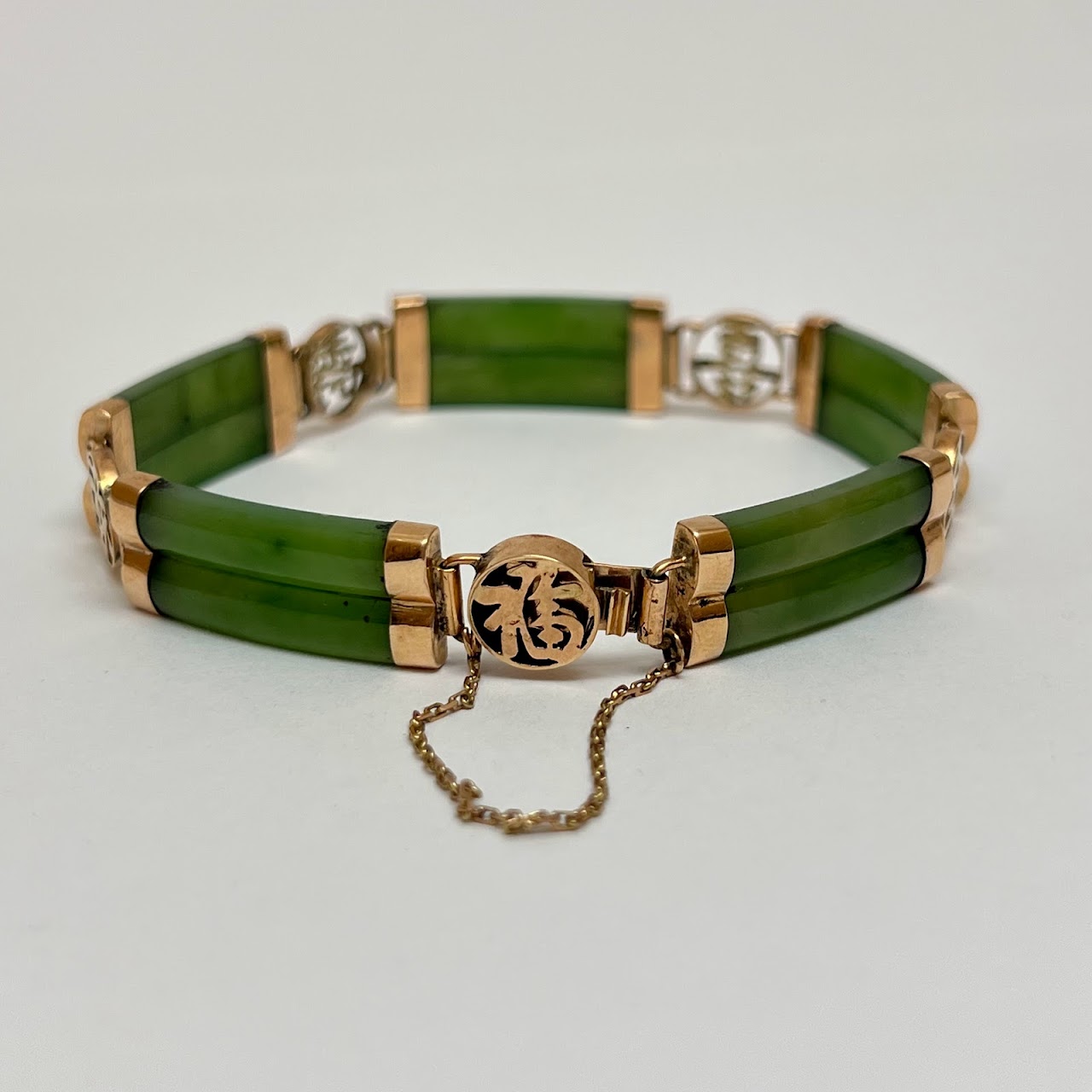 14K Rose Gold and Jade Chinese Character Bracelet