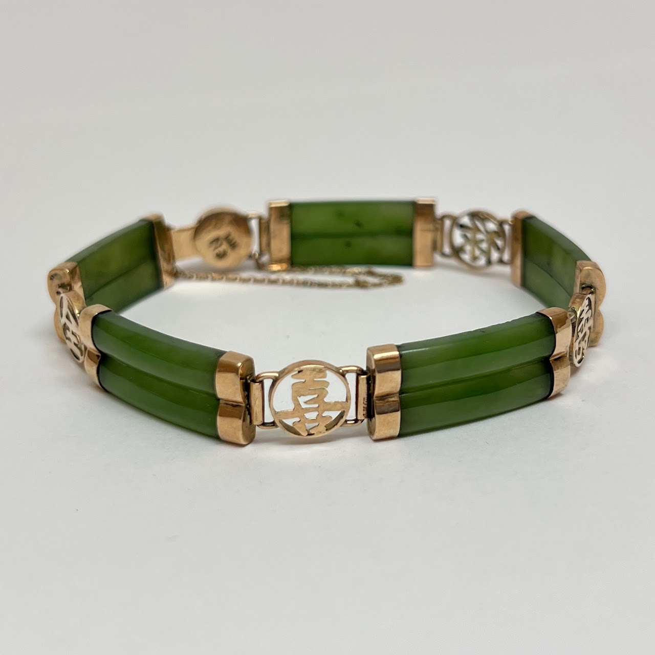 14K Rose Gold and Jade Chinese Character Bracelet