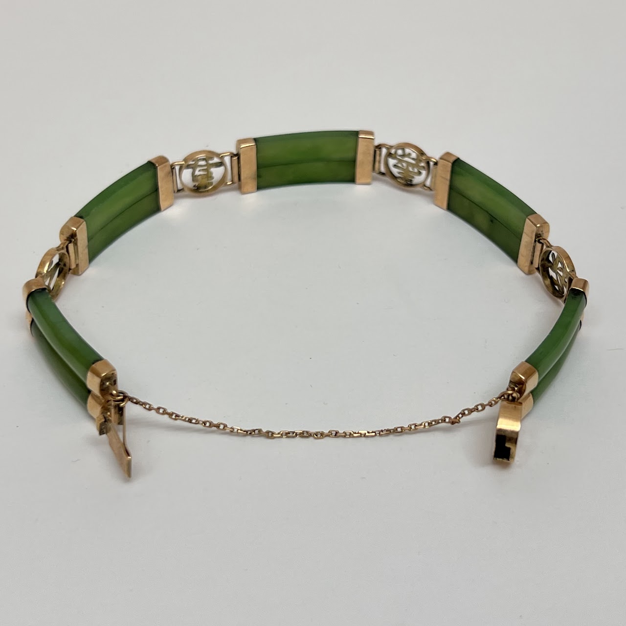 14K Rose Gold and Jade Chinese Character Bracelet