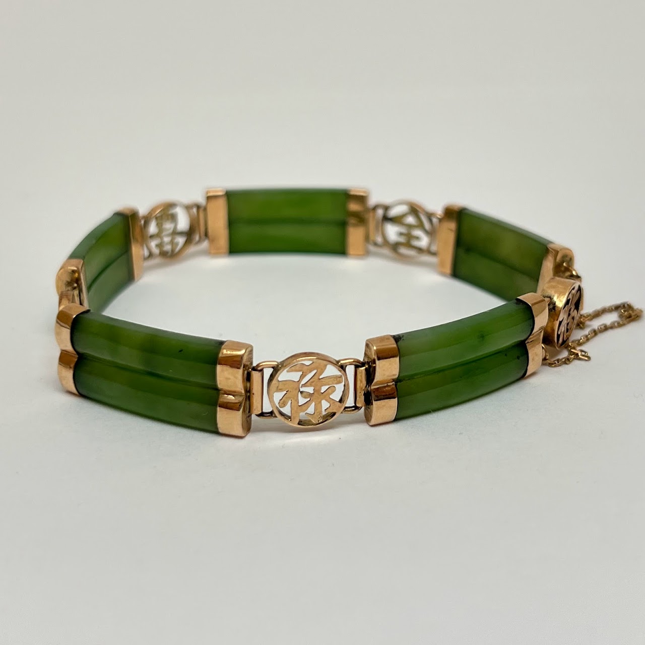 14K Rose Gold and Jade Chinese Character Bracelet