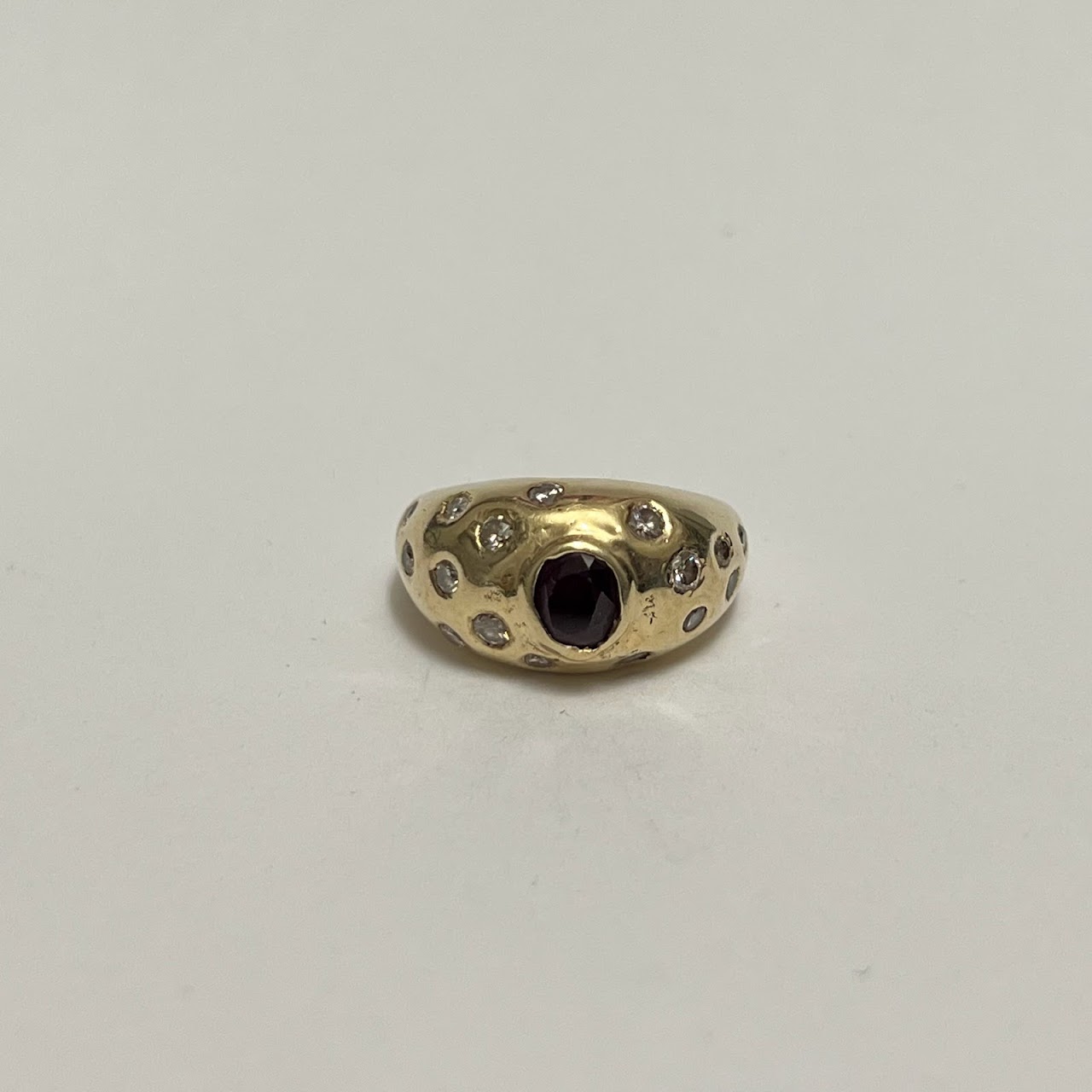 14K Gold, Diamond and Red Gemstone Ring