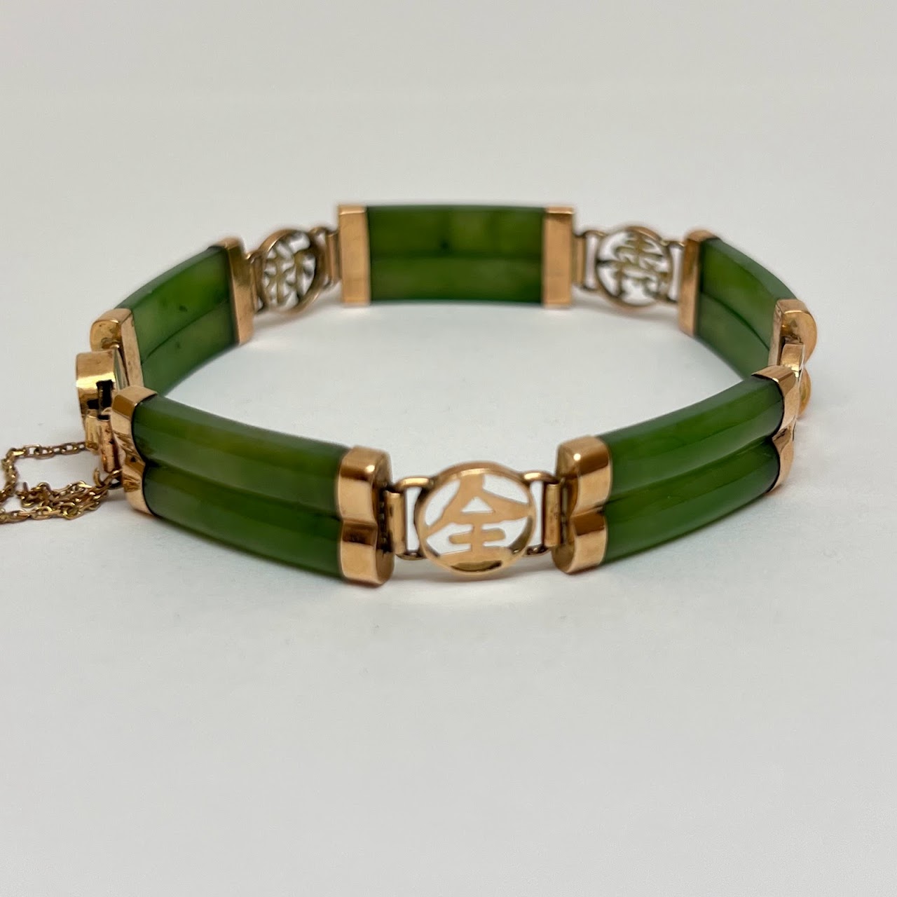 14K Rose Gold and Jade Chinese Character Bracelet