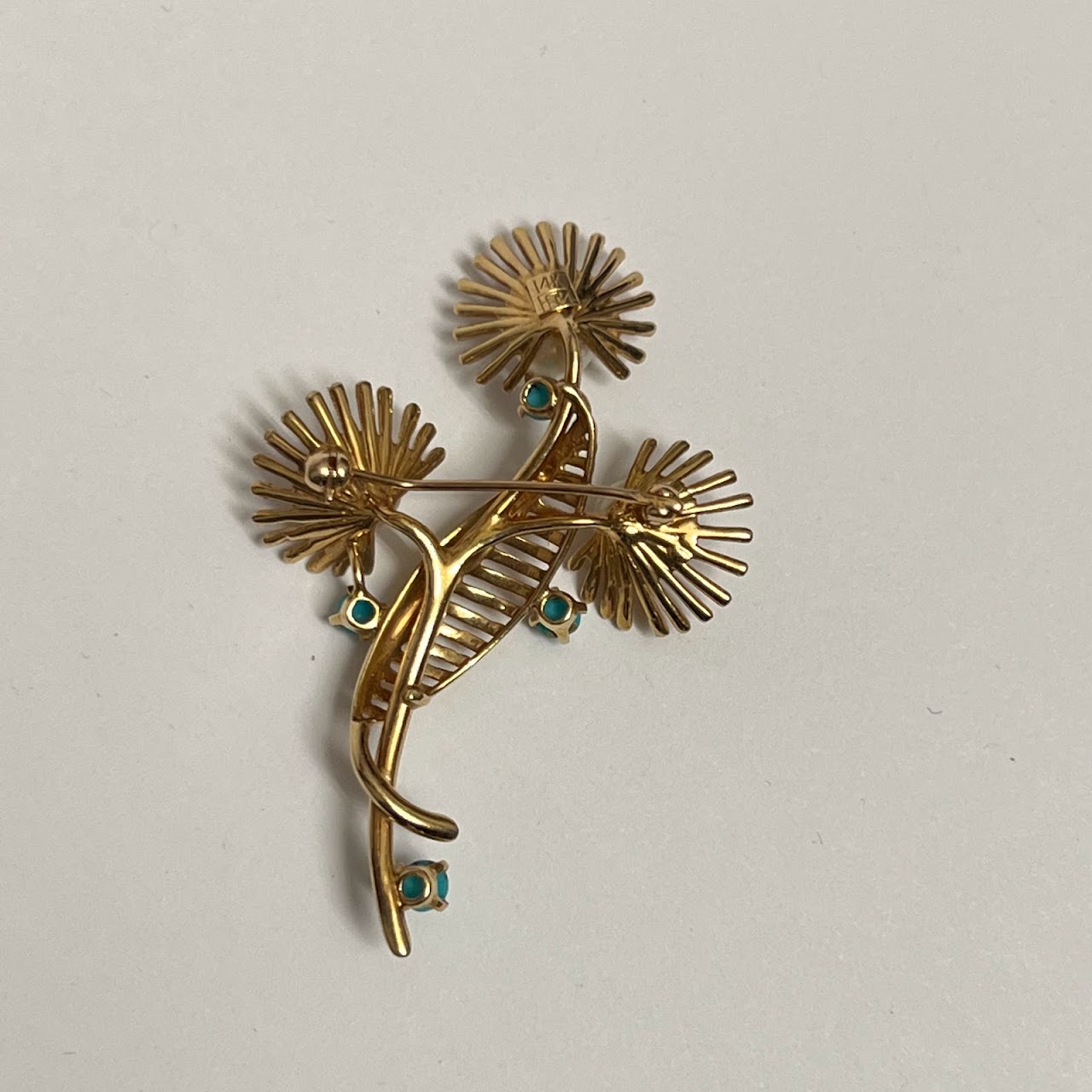 14K Gold, Pearl and Turquoise Art Deco Brooch