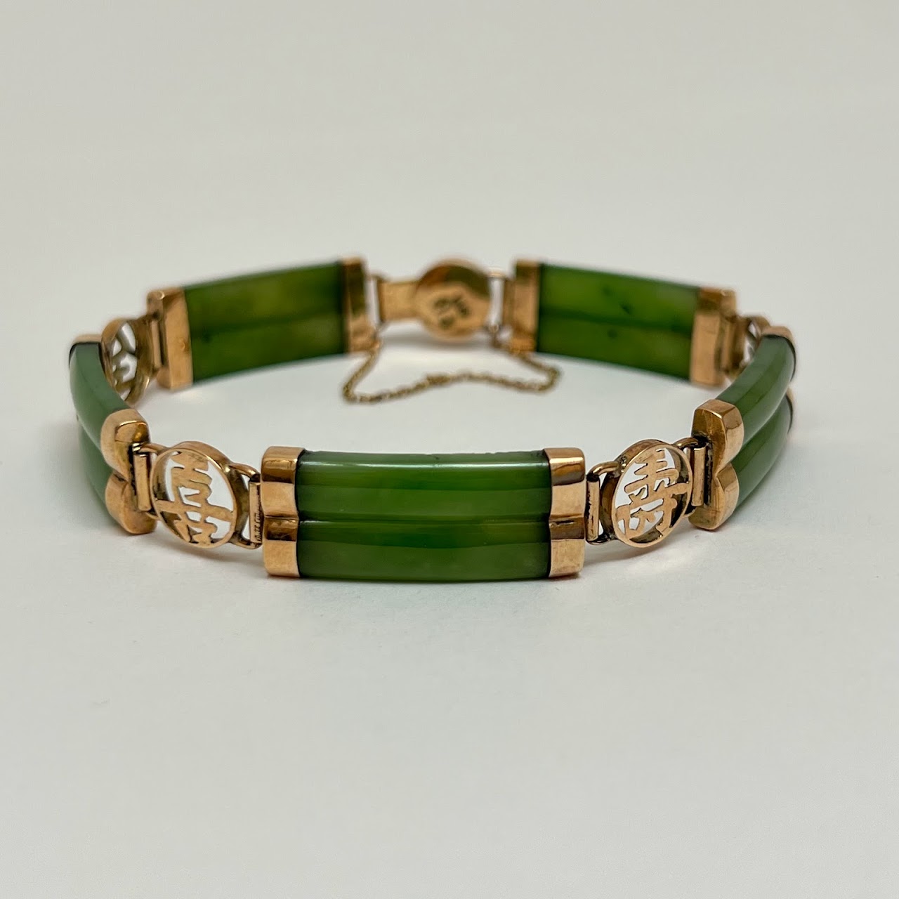 14K Rose Gold and Jade Chinese Character Bracelet