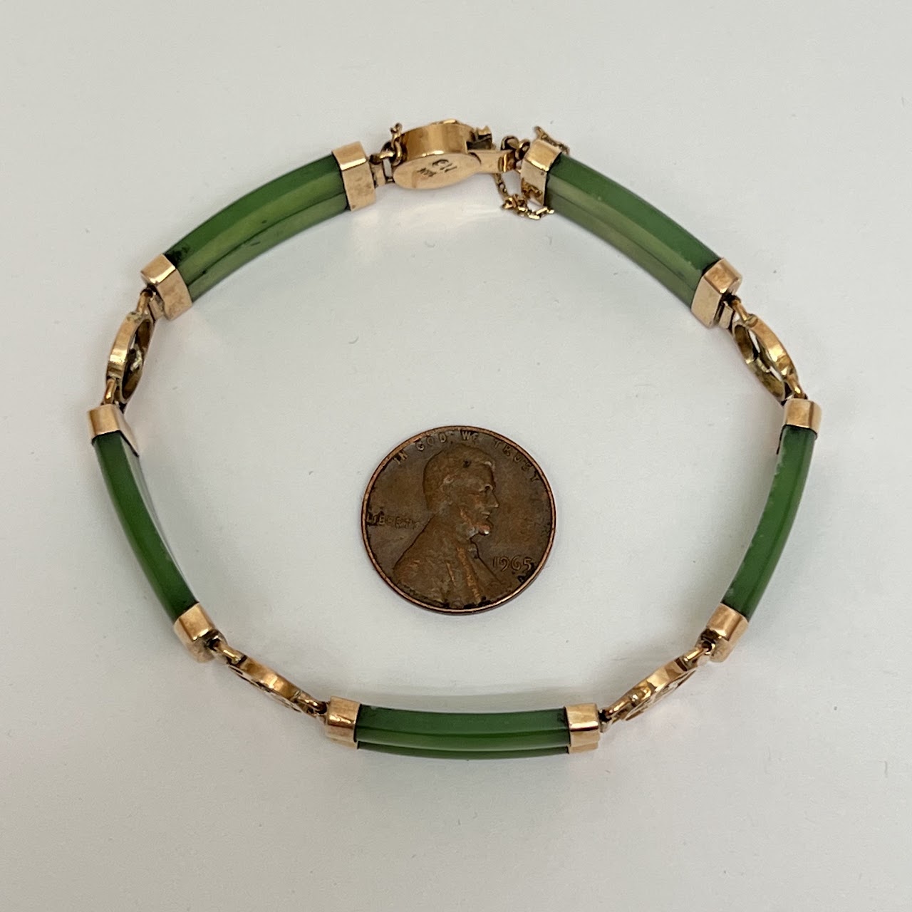 14K Rose Gold and Jade Chinese Character Bracelet