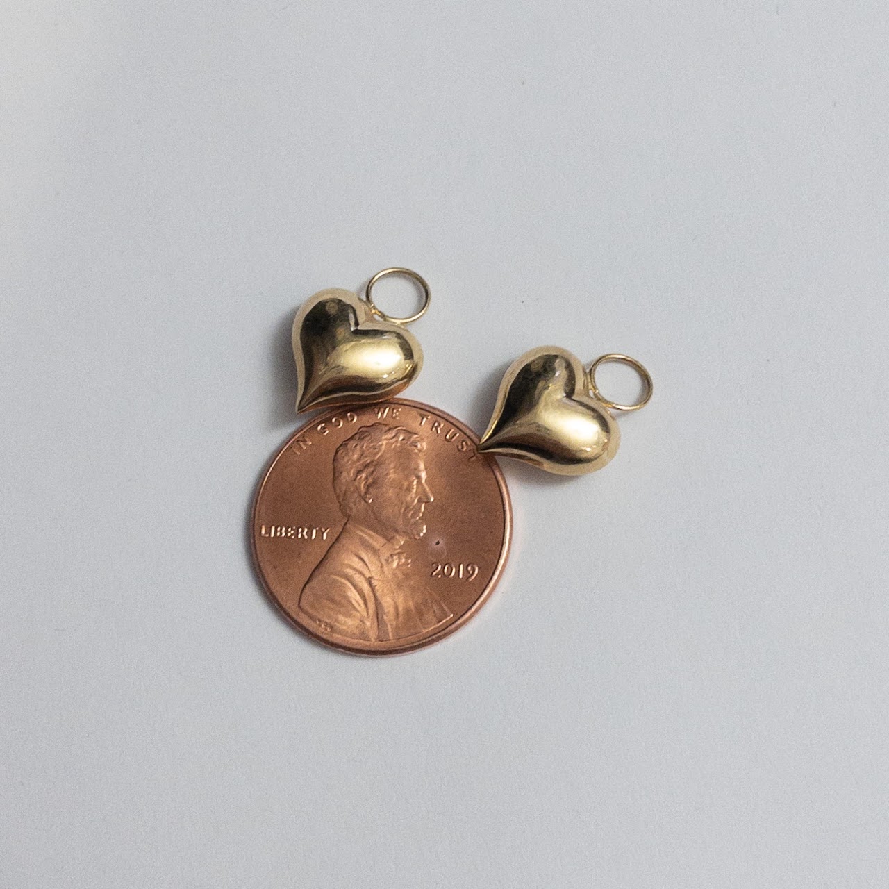 14K Gold Heart Charms Pair