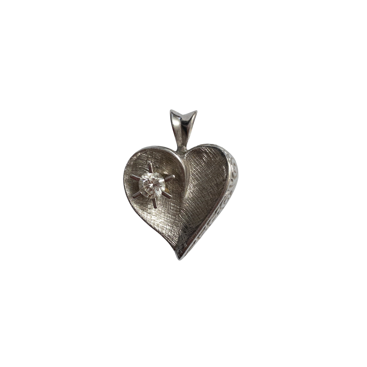 14K White Gold and Diamond Heart Pendant