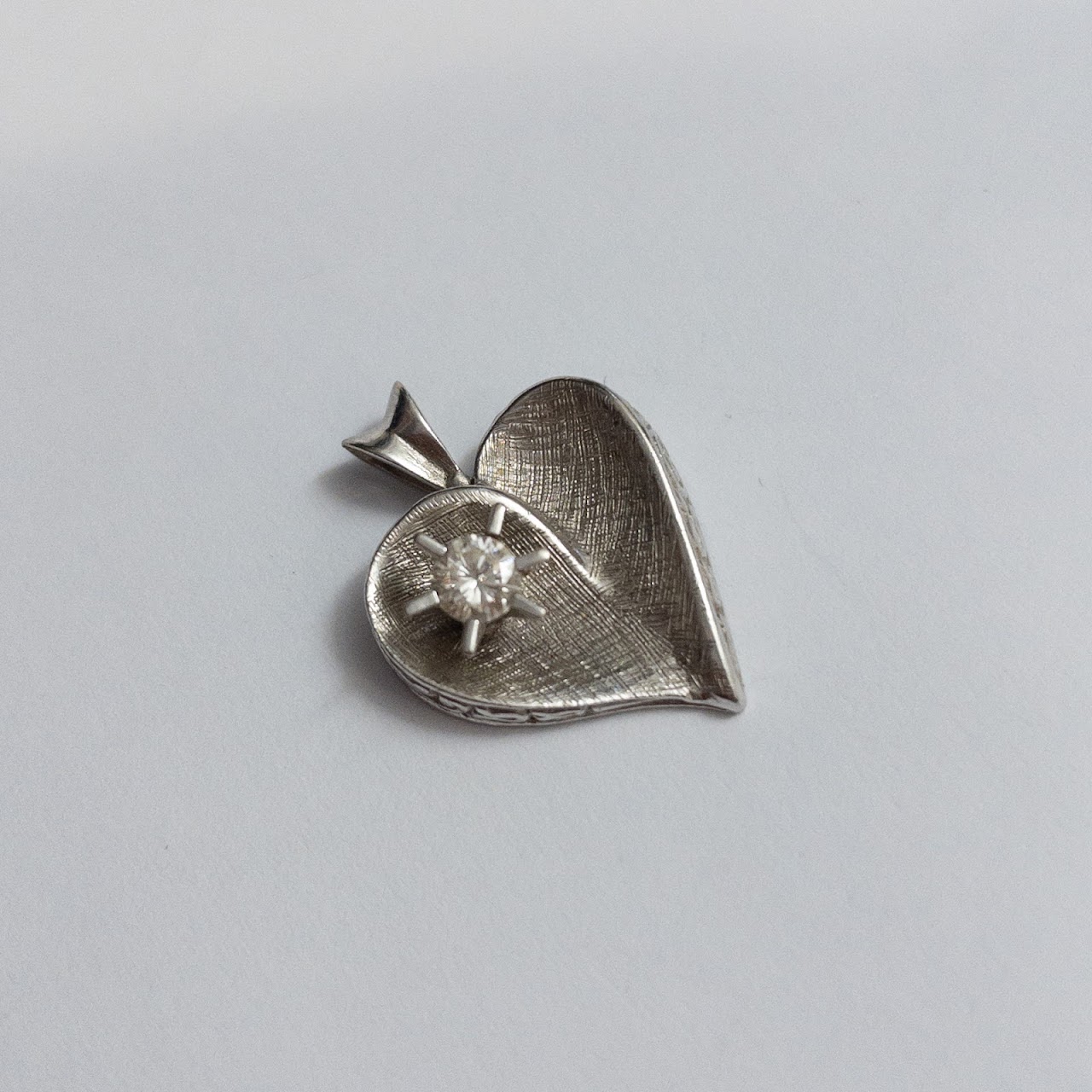 14K White Gold and Diamond Heart Pendant