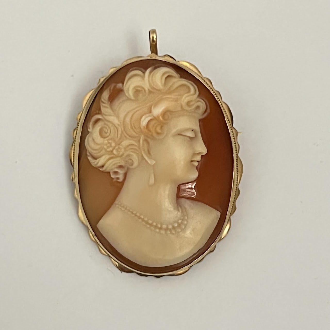 14K Gold Shell Cameo Convertible Brooch