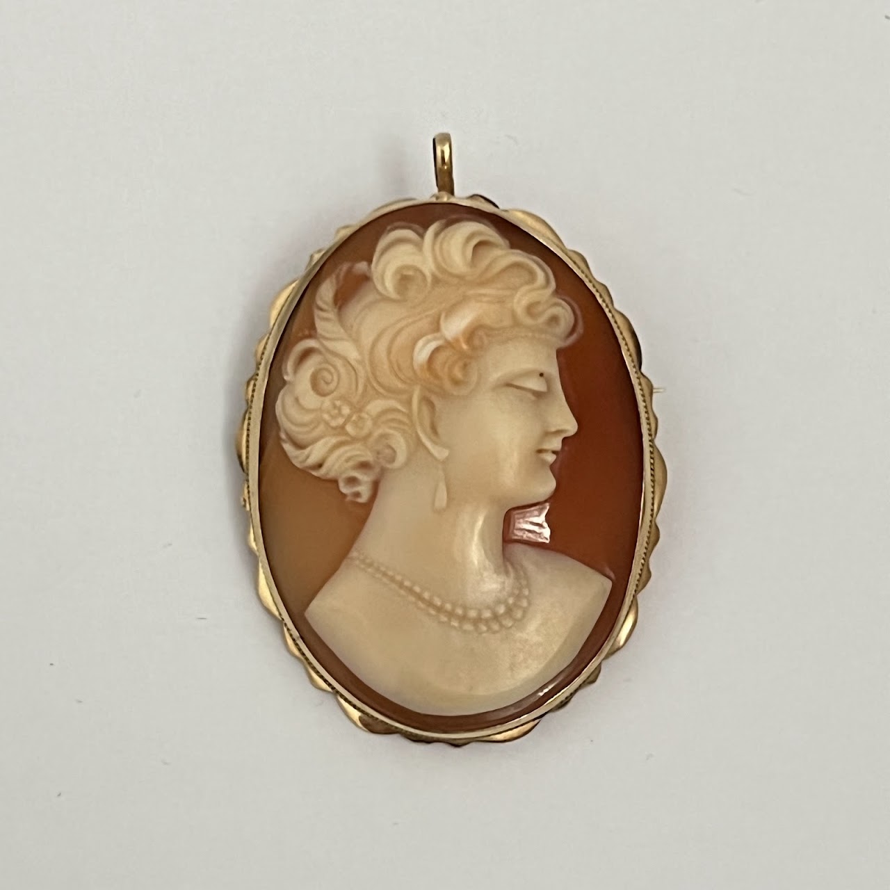 14K Gold Shell Cameo Convertible Brooch