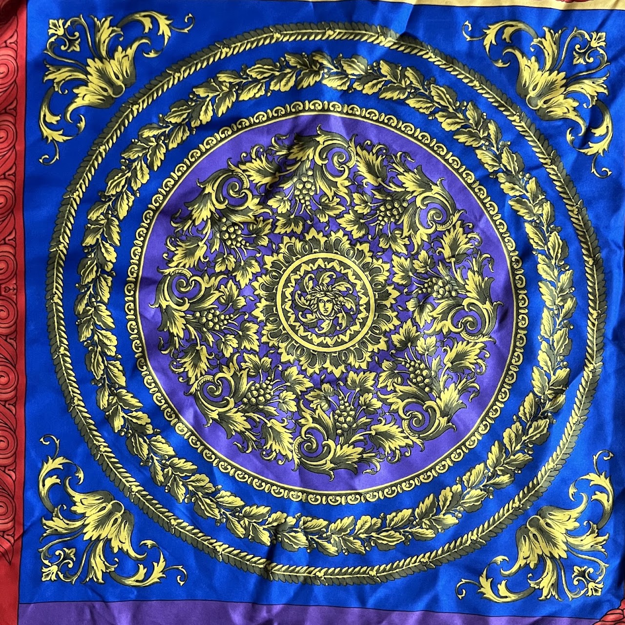 Versace Four-Panel Baroque Medusa Print Silk Scarf