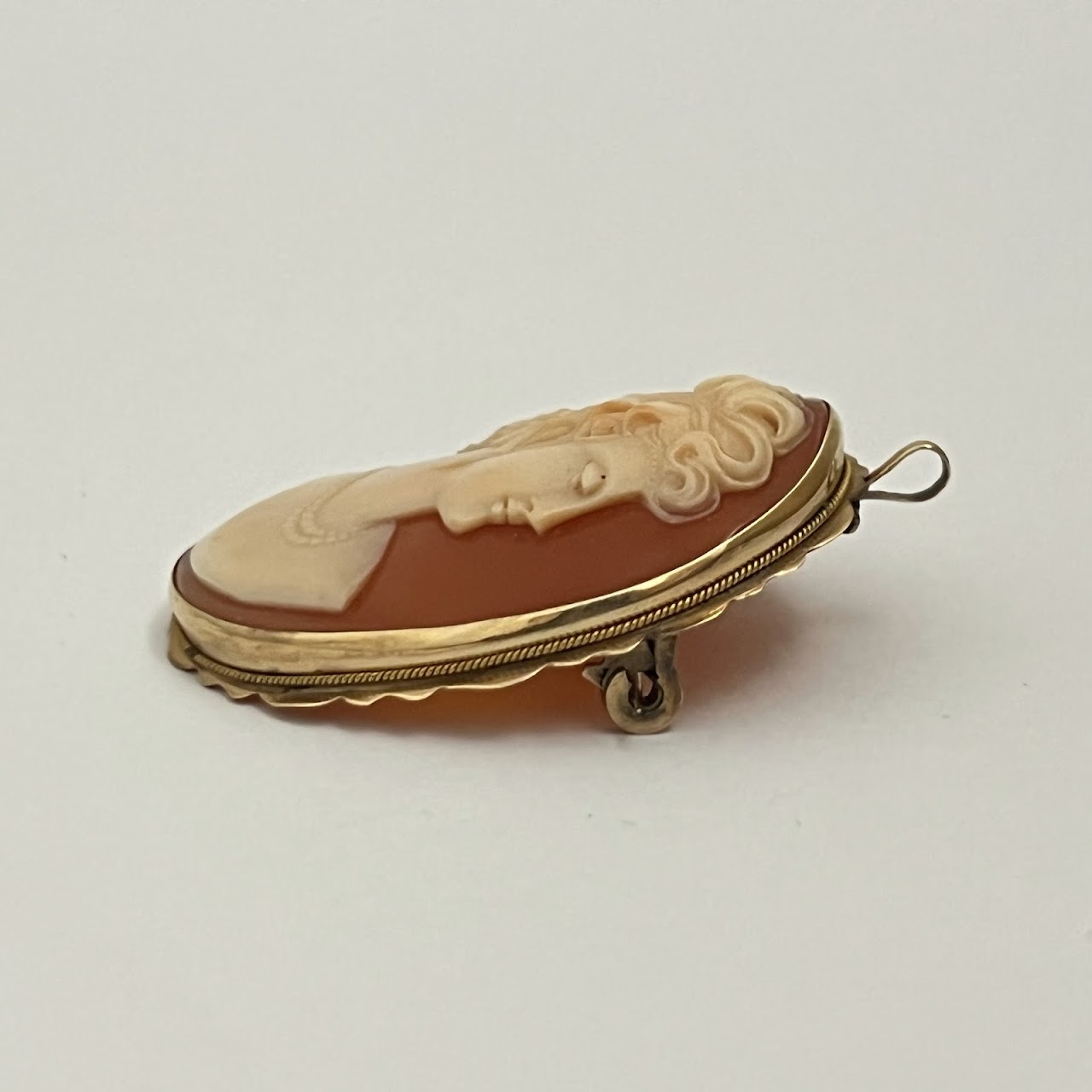 14K Gold Shell Cameo Convertible Brooch