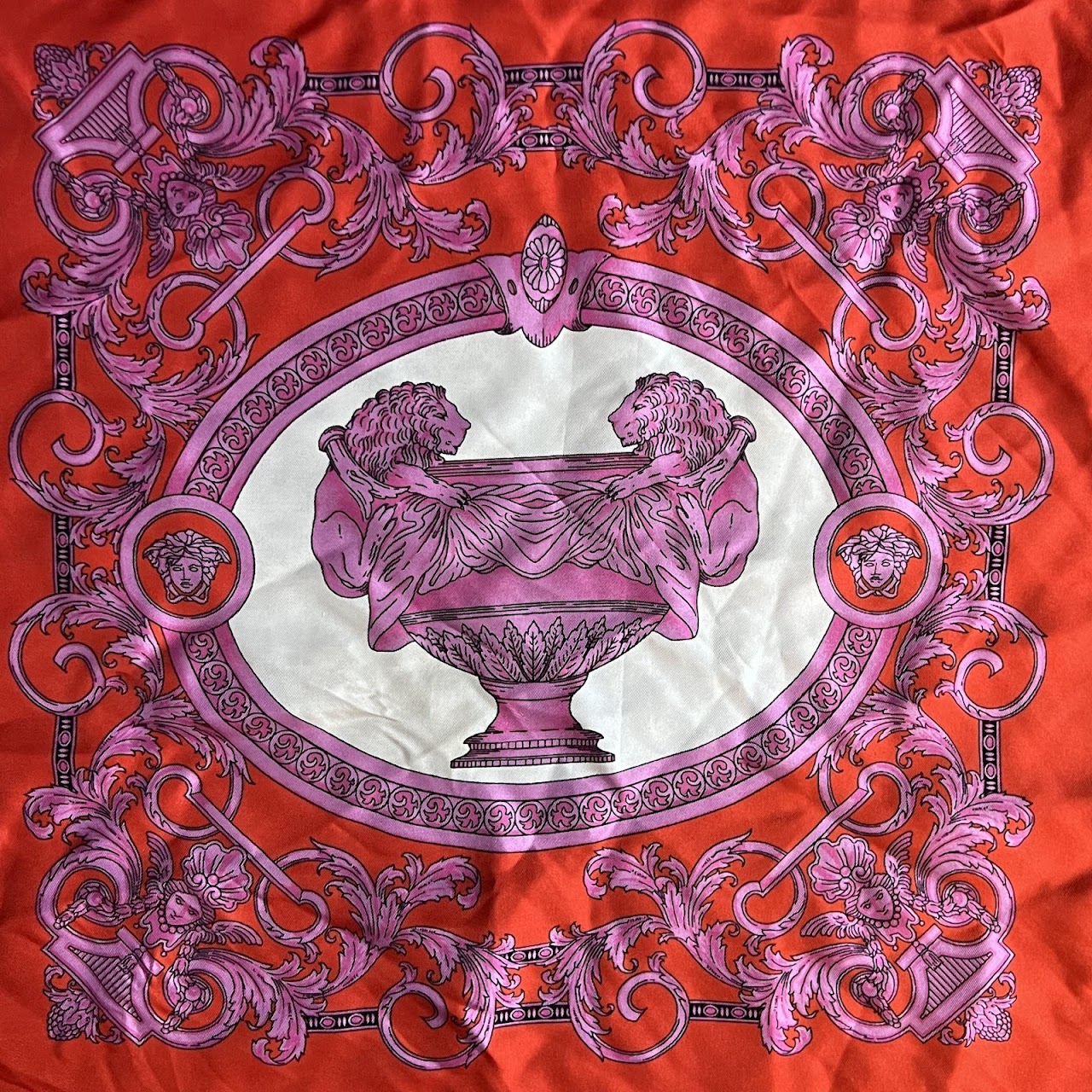 Versace Four-Panel Baroque Medusa Print Silk Scarf