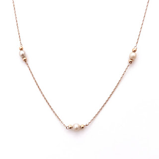 14K Gold and Pearl Station Necklace
