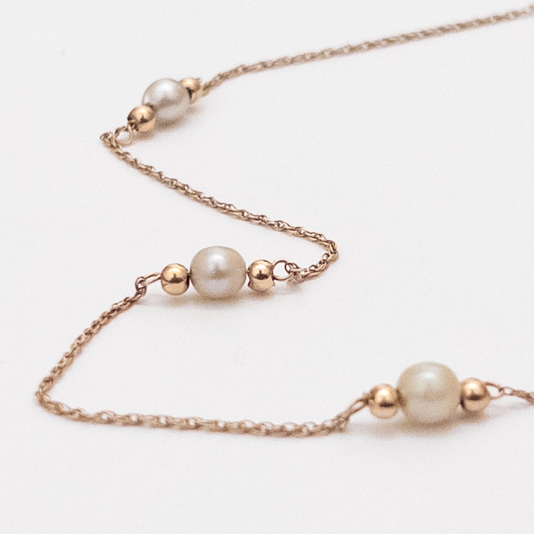 14K Gold and Pearl Station Necklace