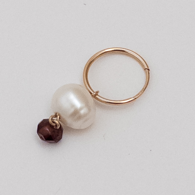 14K Gold, Freshwater Pearl and Garnet Pendant Hoop Earrings