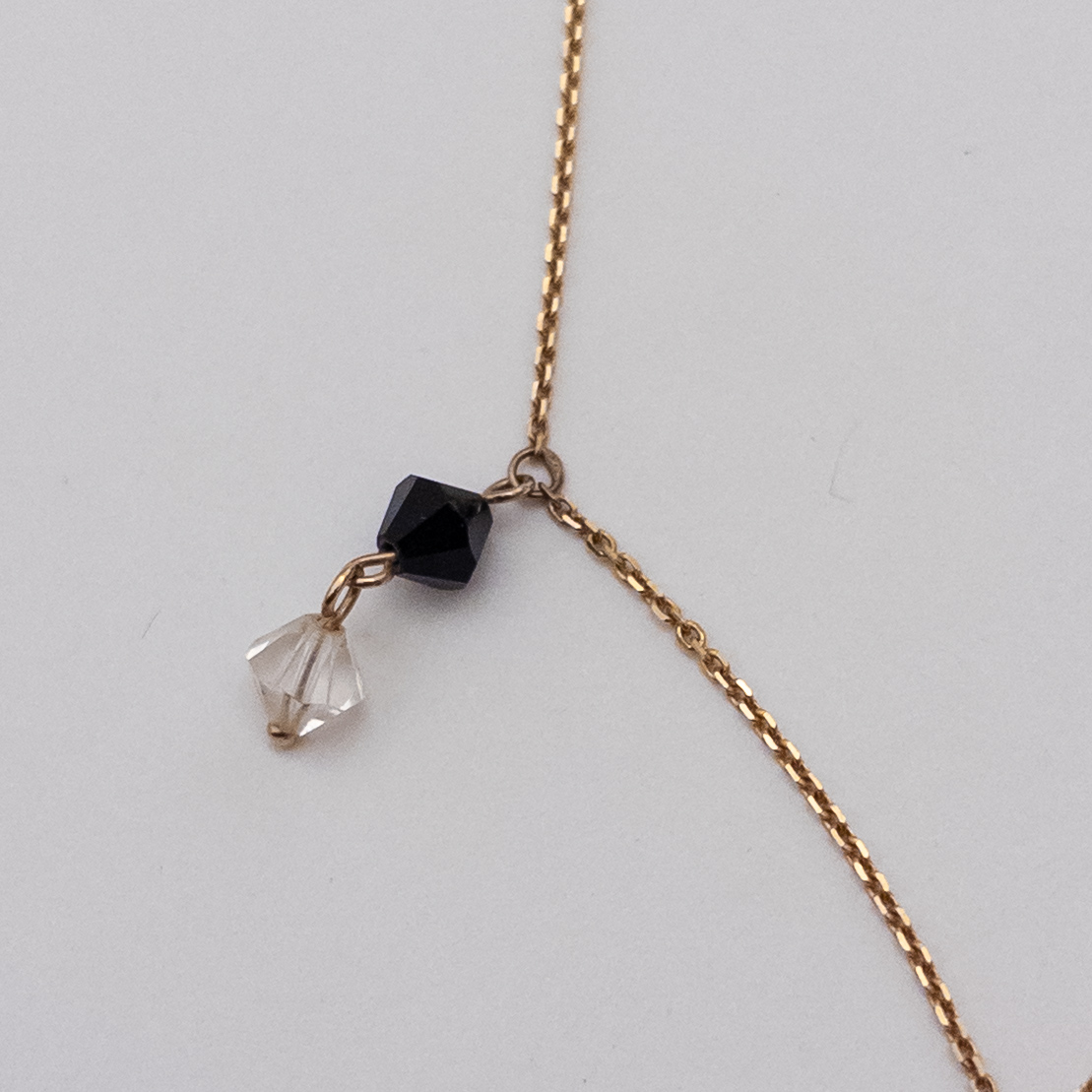 14K Gold, Crystal and Onyx Station Pendant Necklace