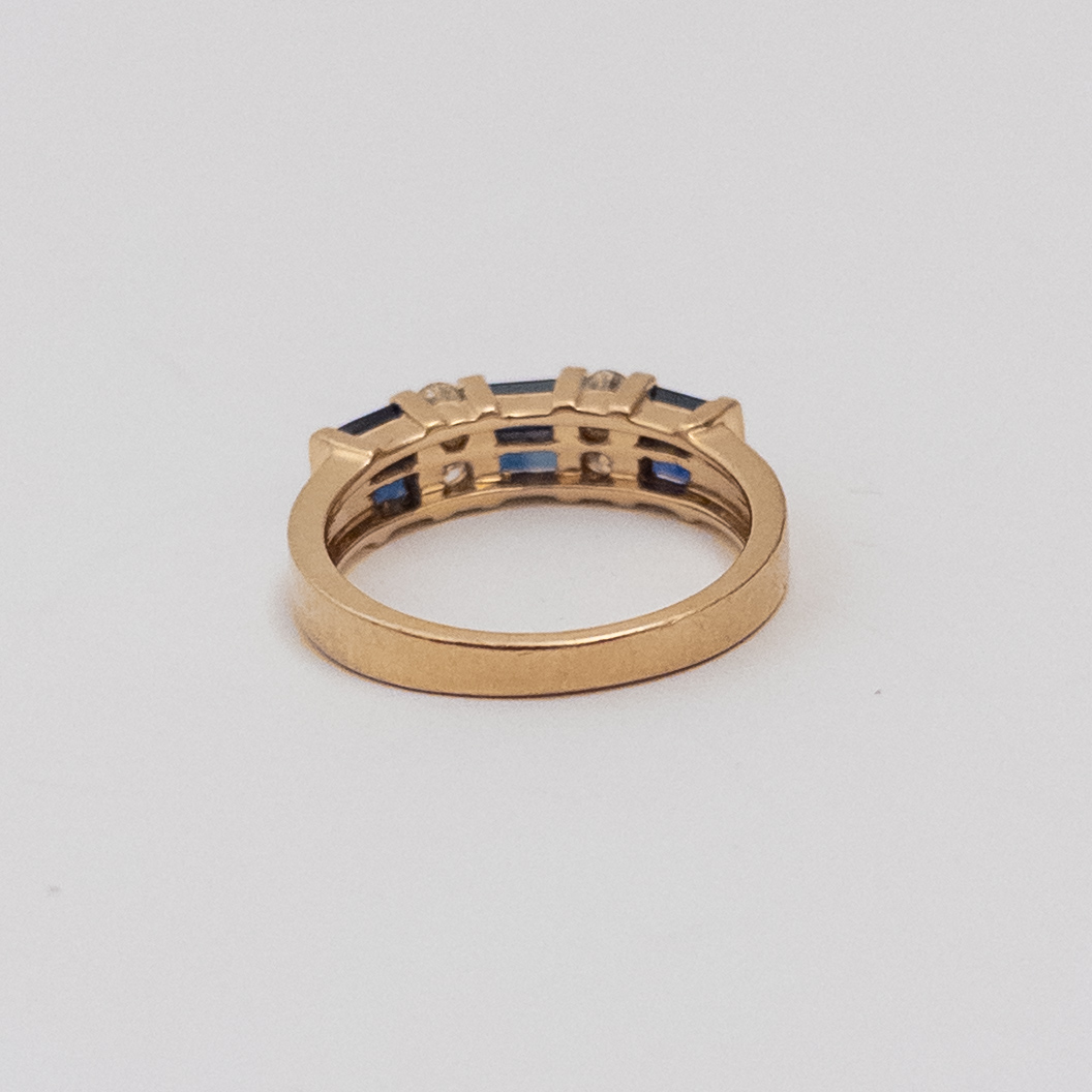 14K Gold, Diamond and Blue Sapphire Ring