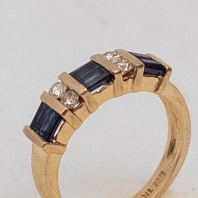 14K Gold, Diamond and Blue Sapphire Ring