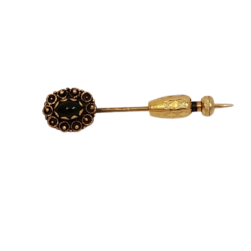 14K Gold & Green Stone Hat Pin