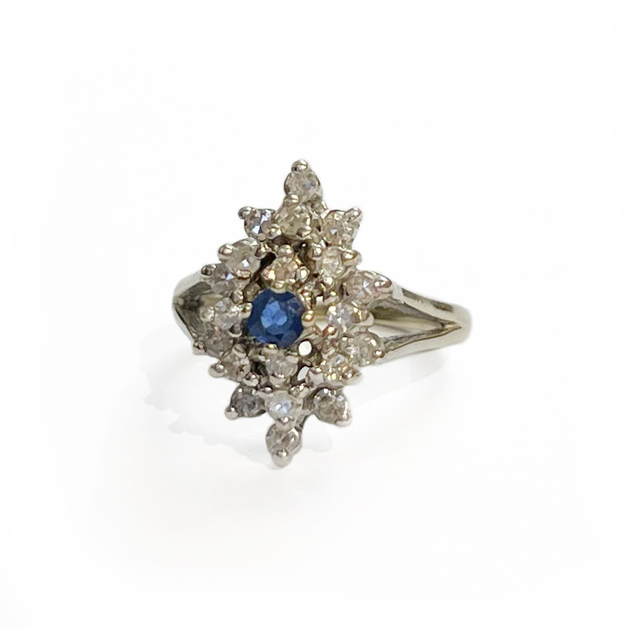 14K White Gold, Diamond & Sapphire Ring