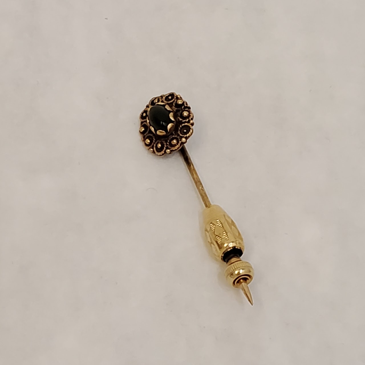 14K Gold & Green Stone Hat Pin