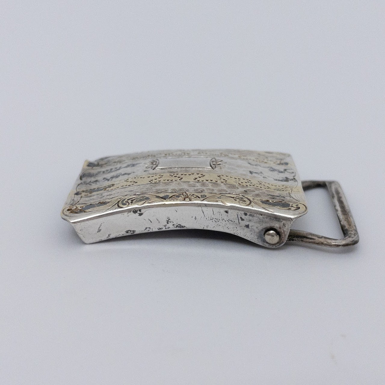 Sterling Silver and 14K Gold Inlaid Belt Buckle