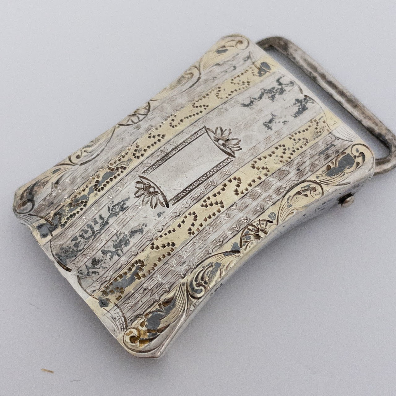 Sterling Silver and 14K Gold Inlaid Belt Buckle