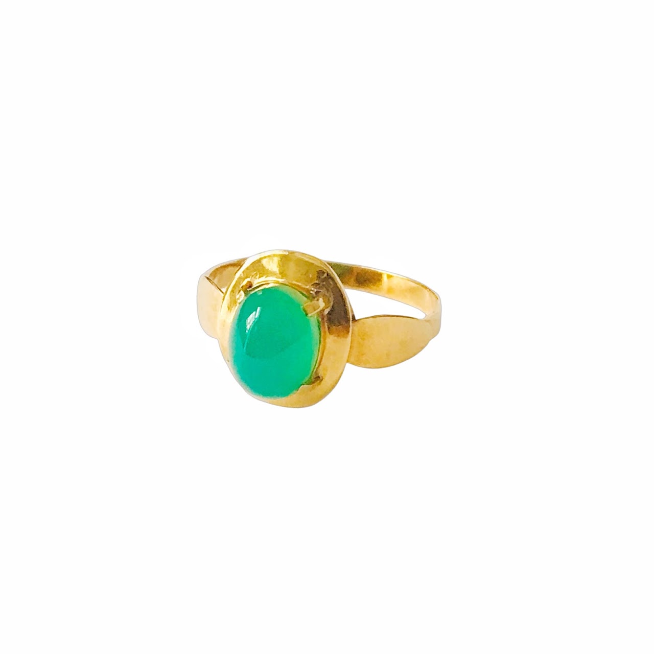 14K Gold & Green Cabochon Accent Ring