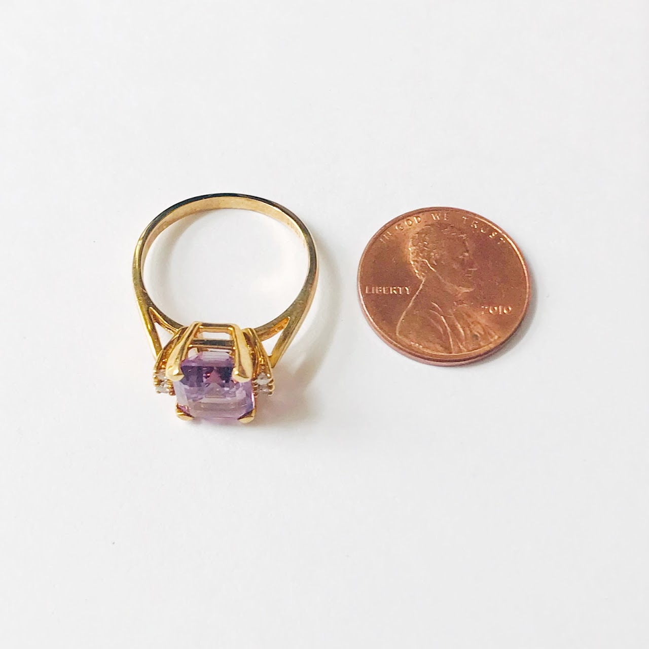 10K Gold, Purple Accent & Diamond Ring