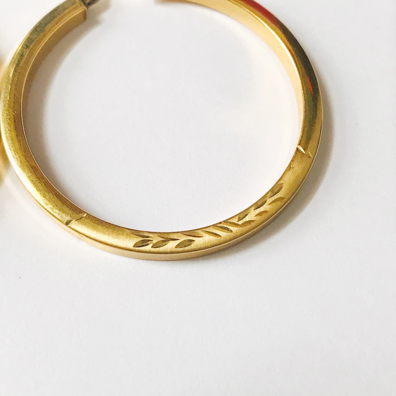 14K Gold Etched Leaf Hoop Earrings