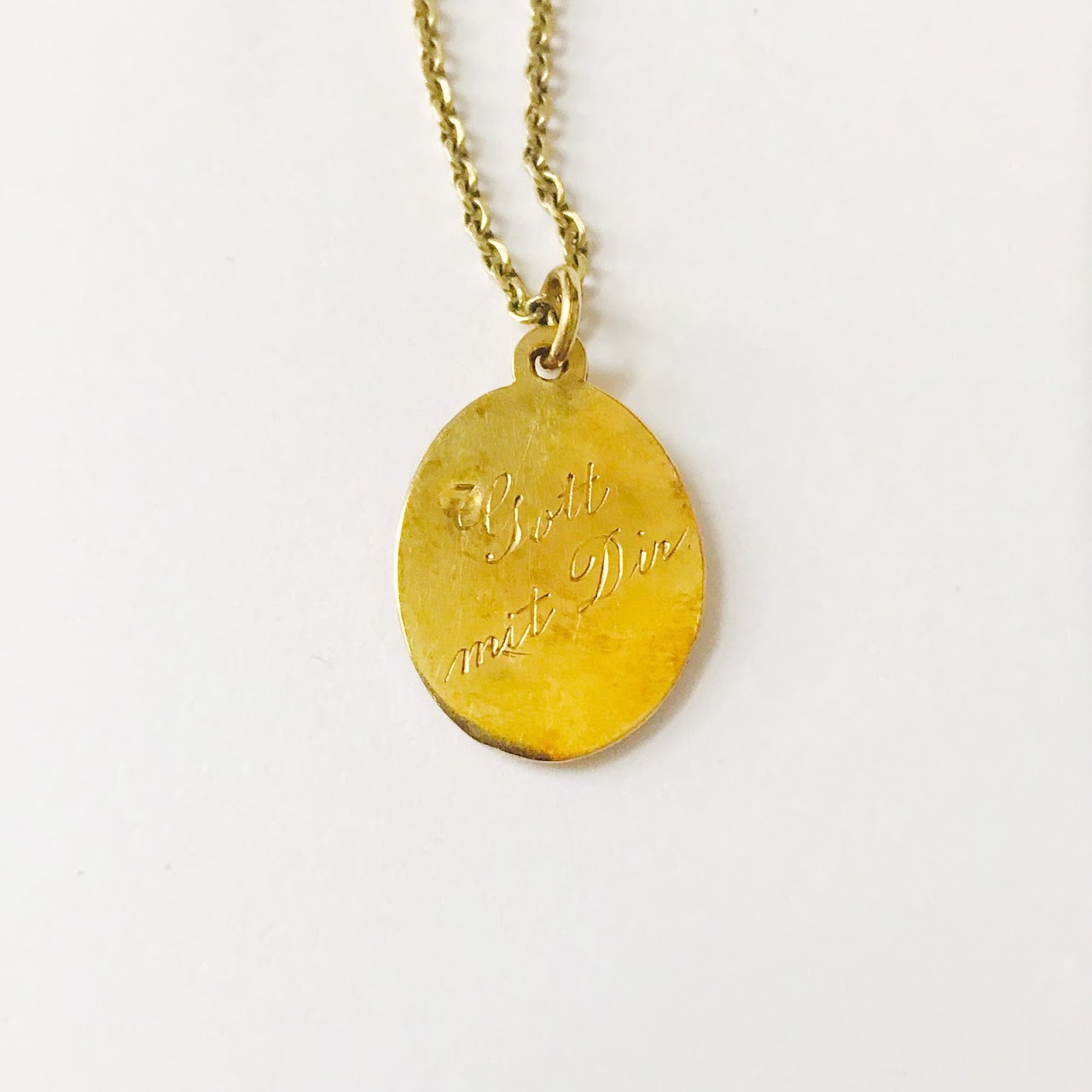 14K Gold Cherub Medallion Pendant Necklace
