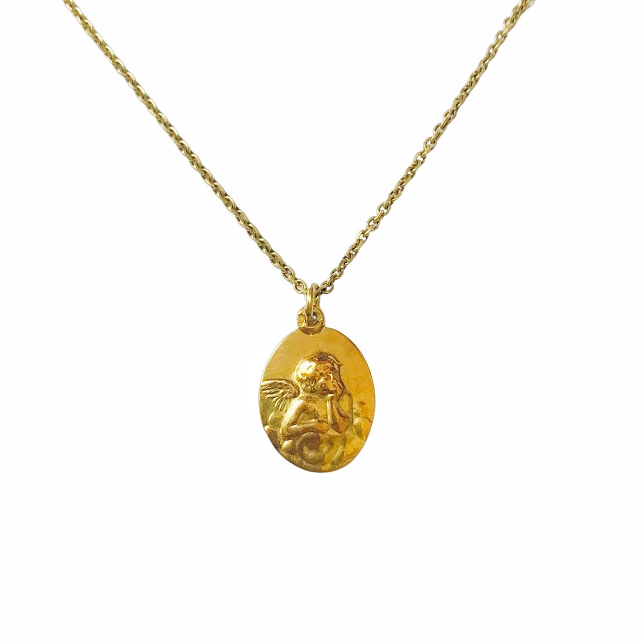 14K Gold Cherub Medallion Pendant Necklace