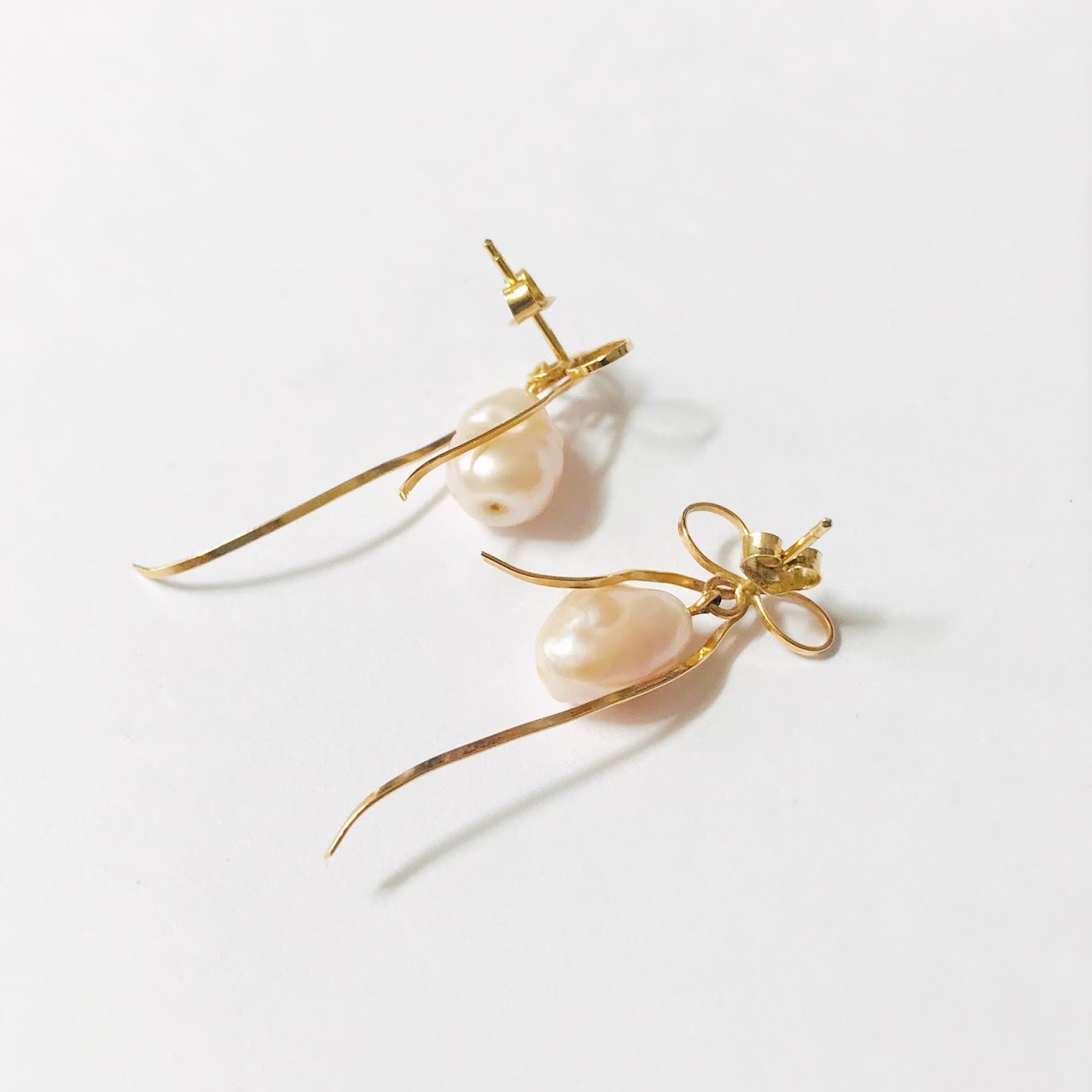 14K Gold & Freshwater Pearl Bow Earrings