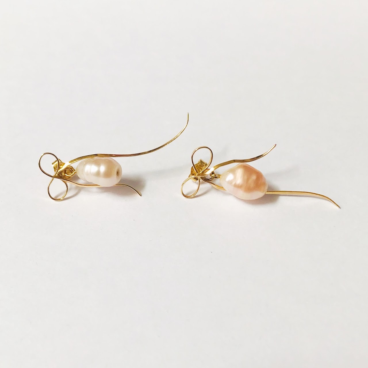 14K Gold & Freshwater Pearl Bow Earrings