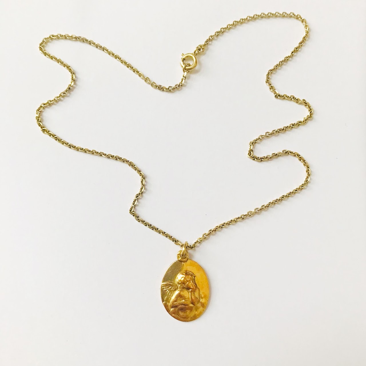 14K Gold Cherub Medallion Pendant Necklace