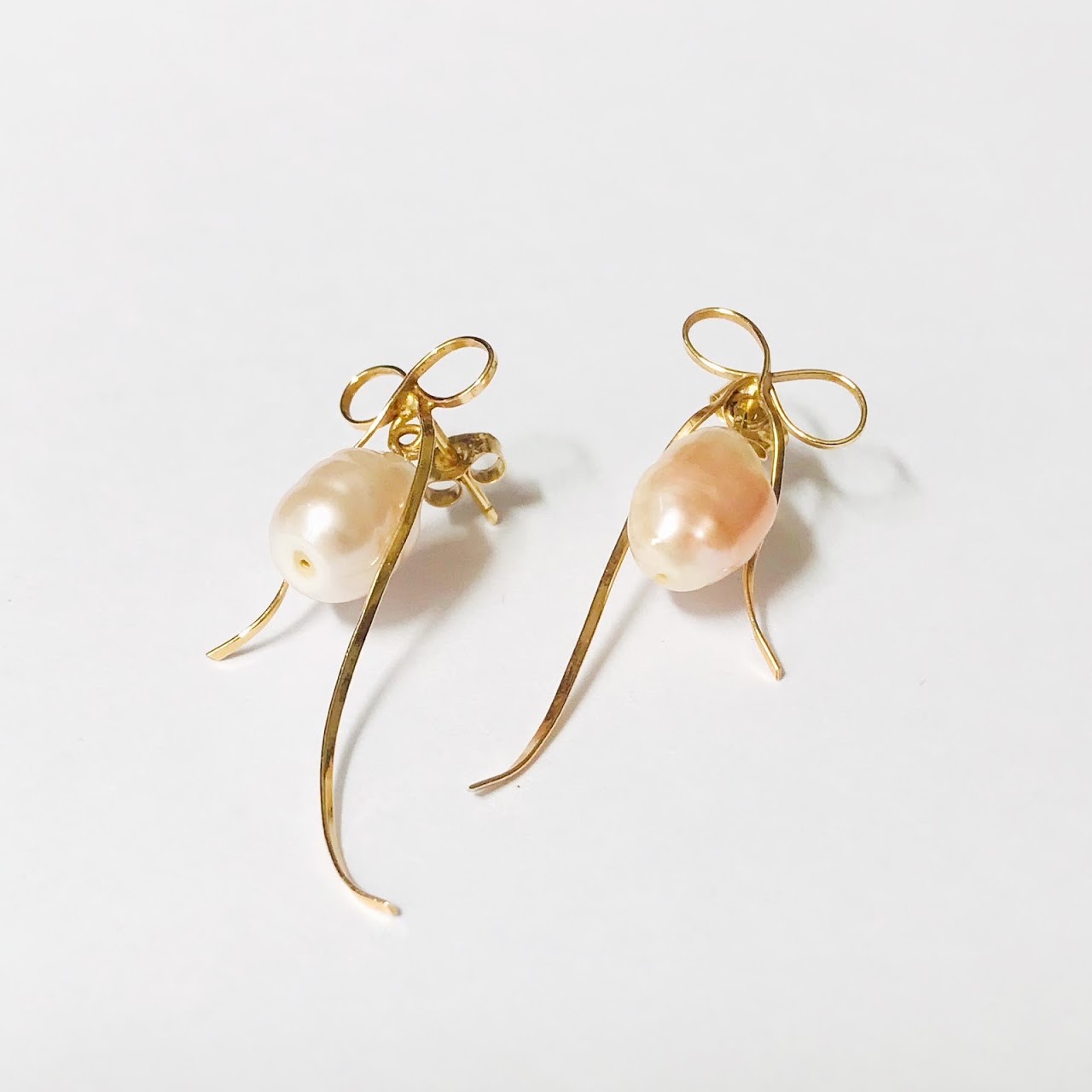 14K Gold & Freshwater Pearl Bow Earrings