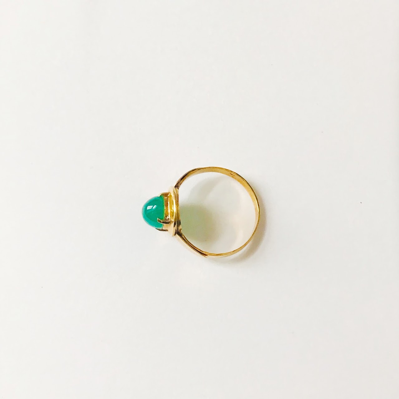 14K Gold & Green Cabochon Accent Ring