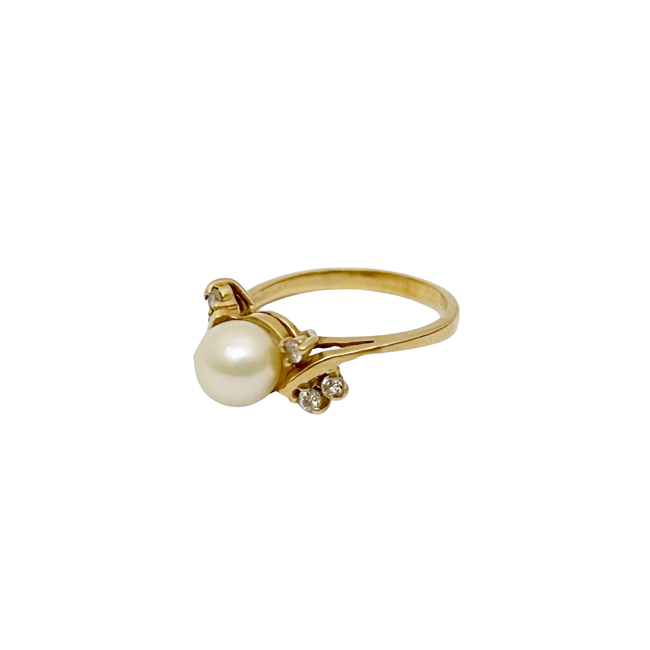 14K Gold, Diamond & Pearl Ring