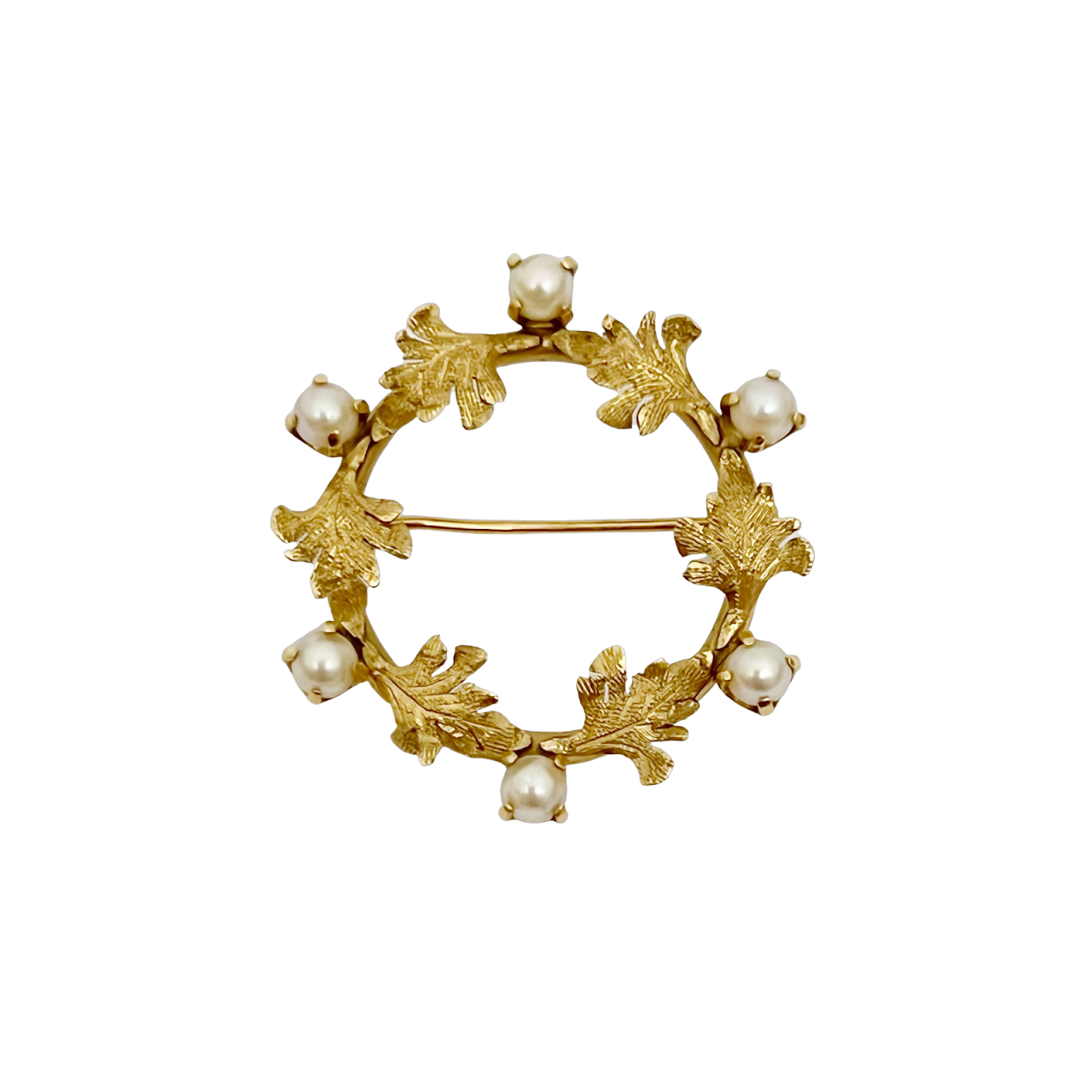 14K Gold & Pearl Wreath Brooch