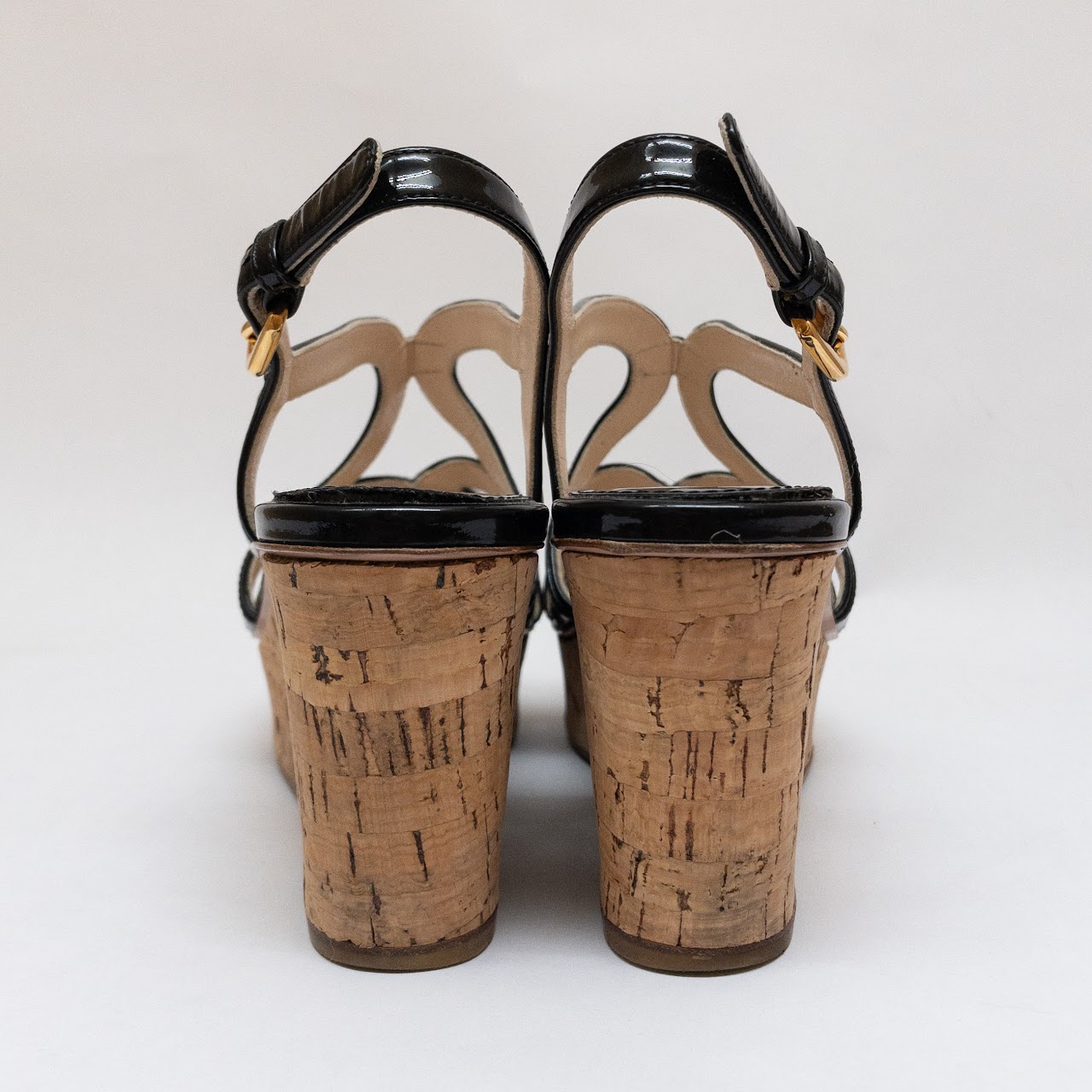 Prada Patent Leather and Cork Wedge Sandals