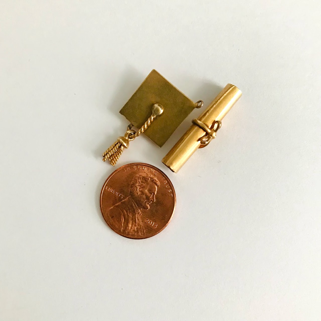 14K Gold 1950s Graduation Charm Pair