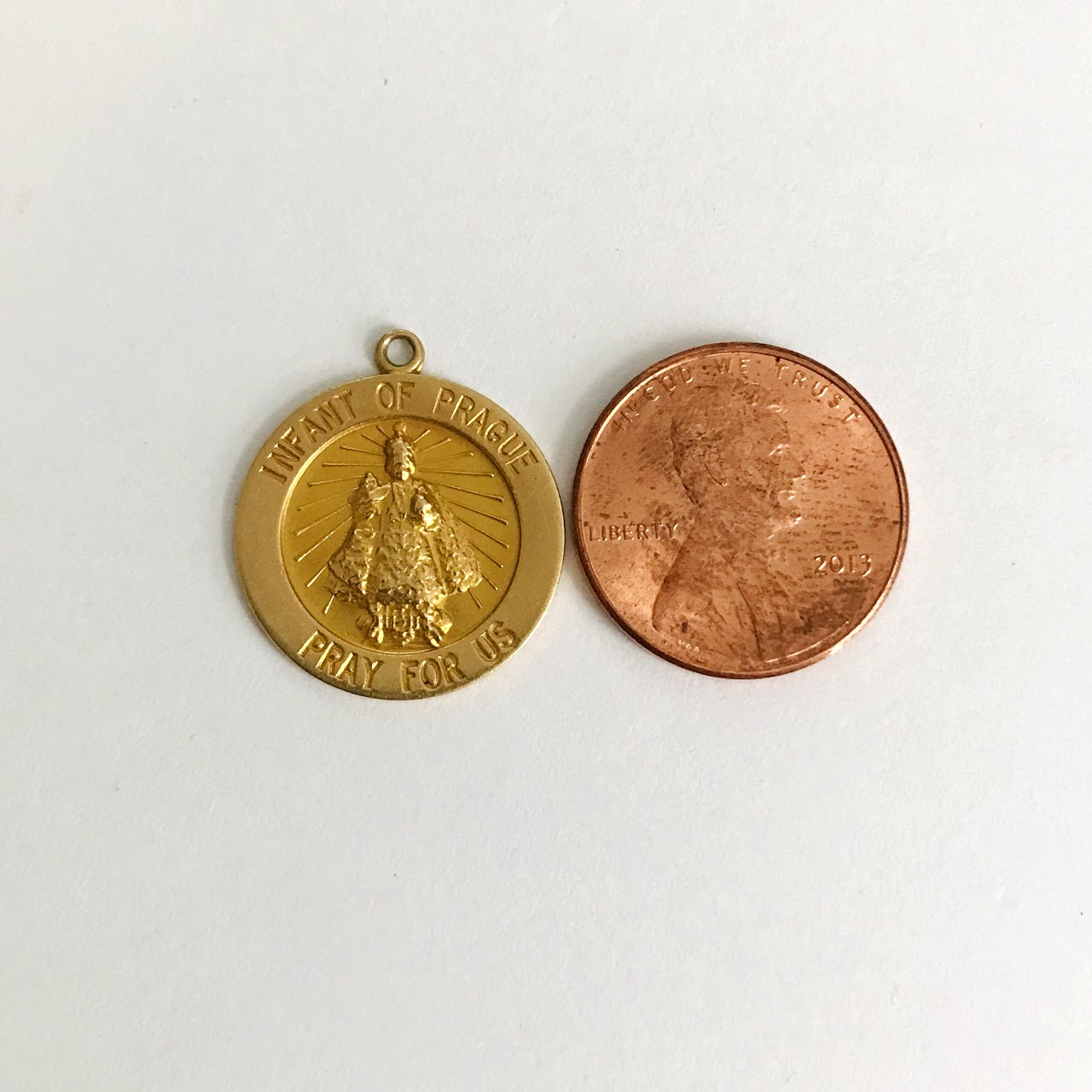 14K Gold Infant of Prague Medallion Pendant