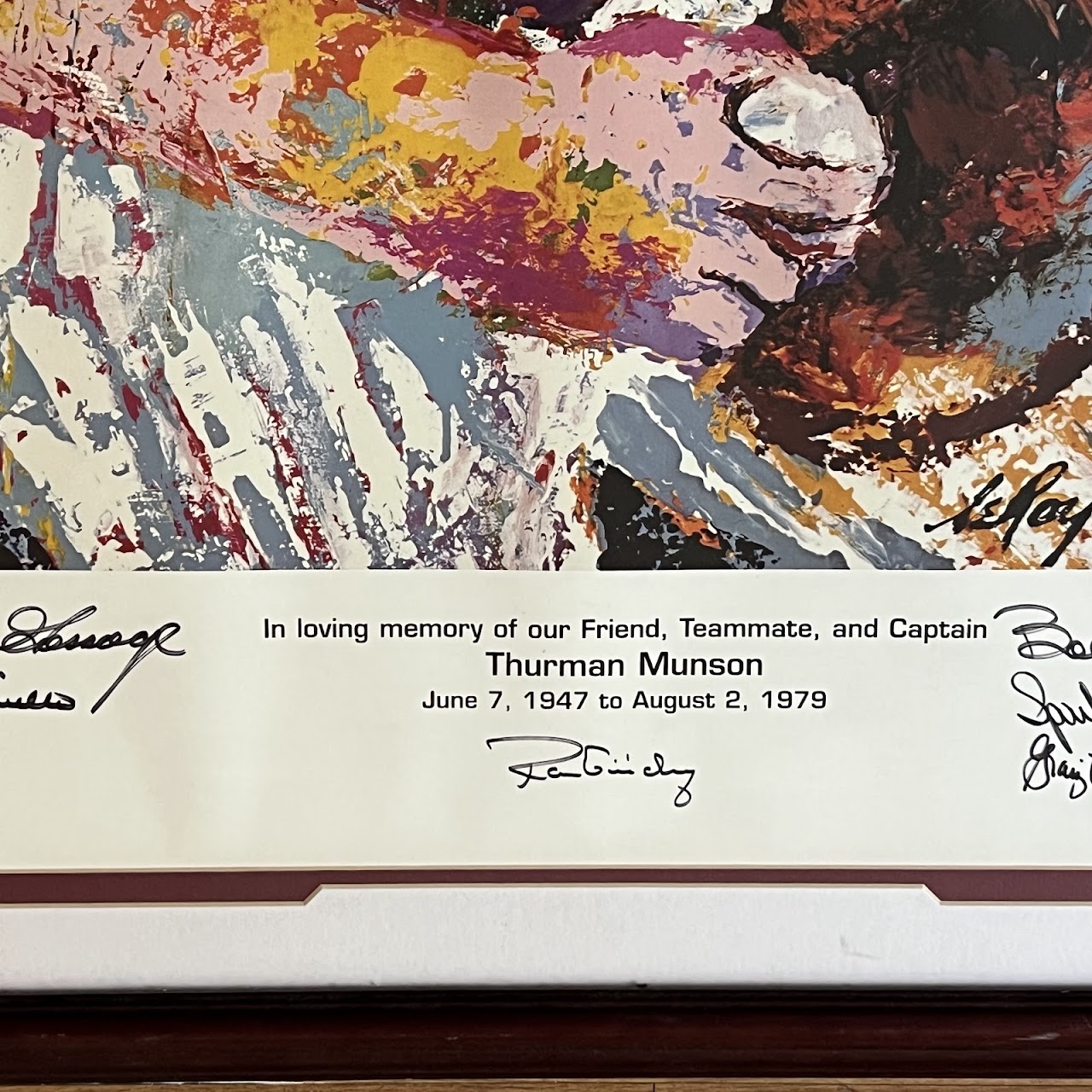 LeRoy Neiman Thurman Munson Memorial Poster with Six Autographs