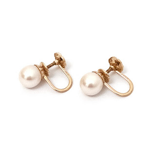 14K Gold and Faux Pearl Screw-Back Earrings