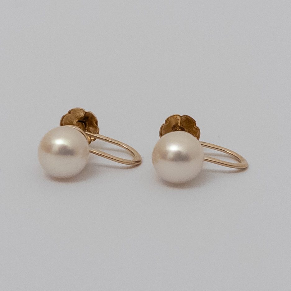 14K Gold and Faux Pearl Screw-Back Earrings