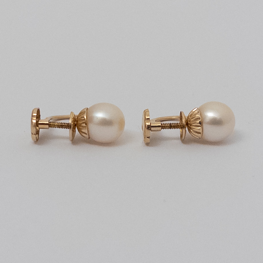 14K Gold and Faux Pearl Screw-Back Earrings