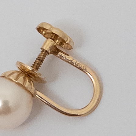 14K Gold and Faux Pearl Screw-Back Earrings