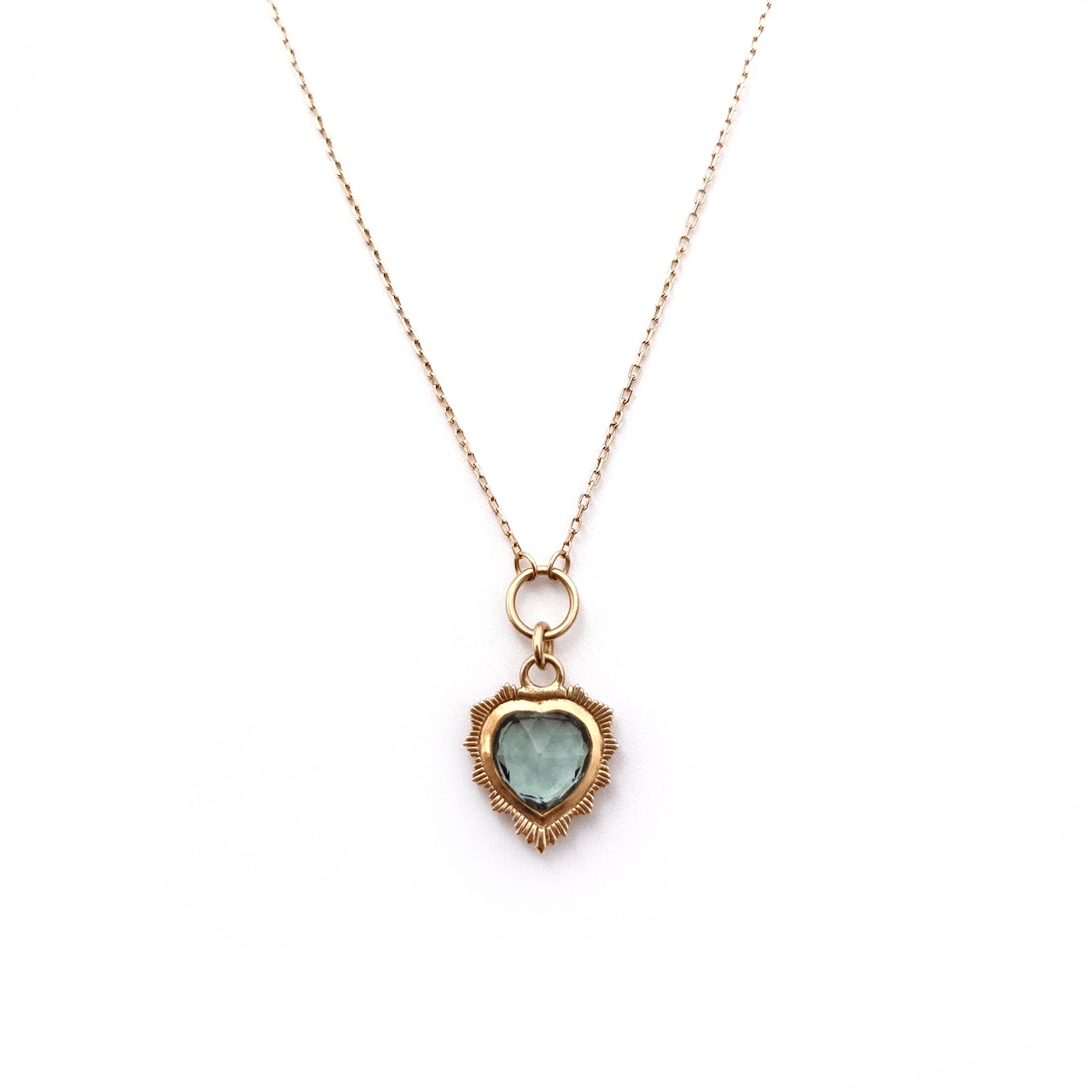 18K Gold and Blue Stone Heart Pendant Necklace