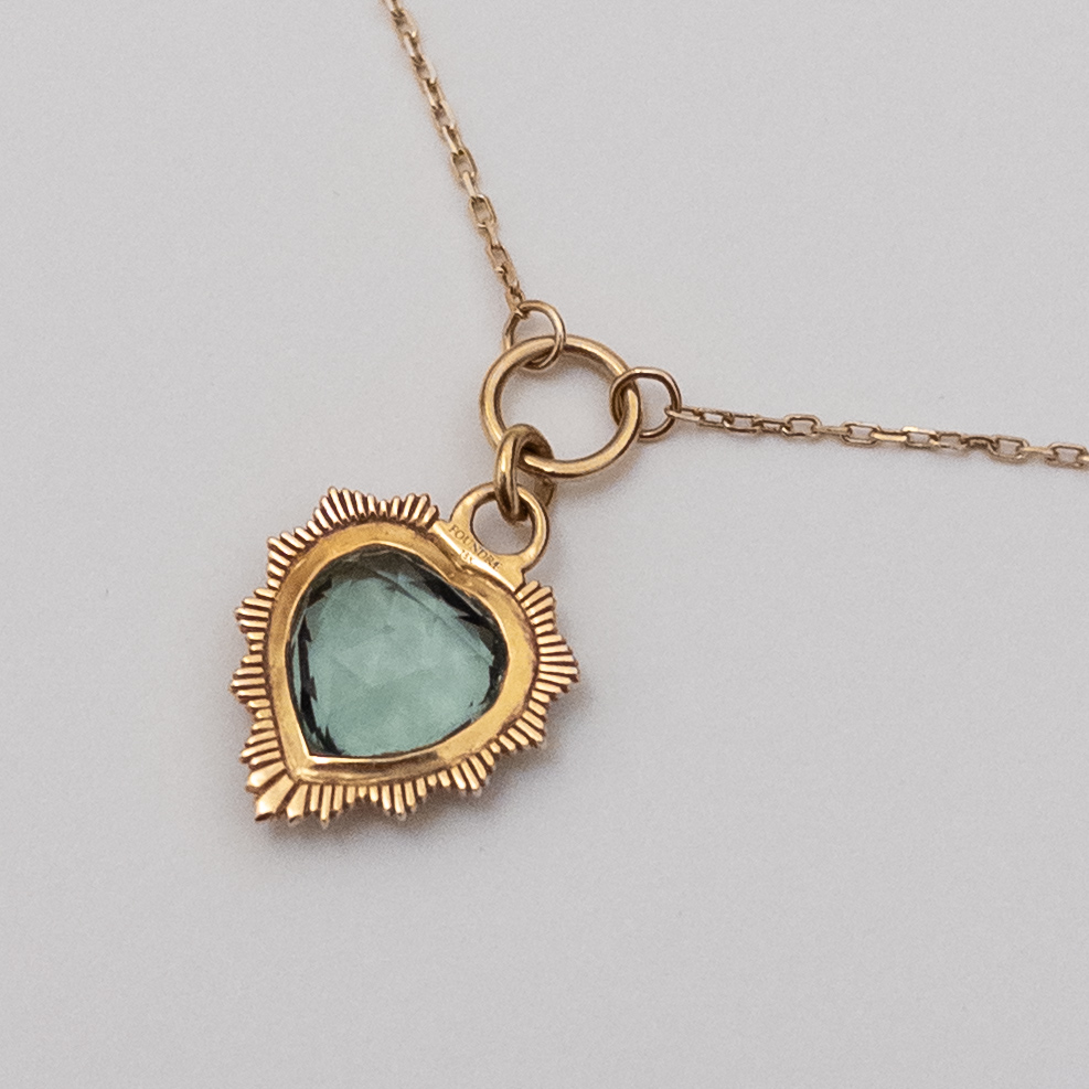 18K Gold and Blue Stone Heart Pendant Necklace